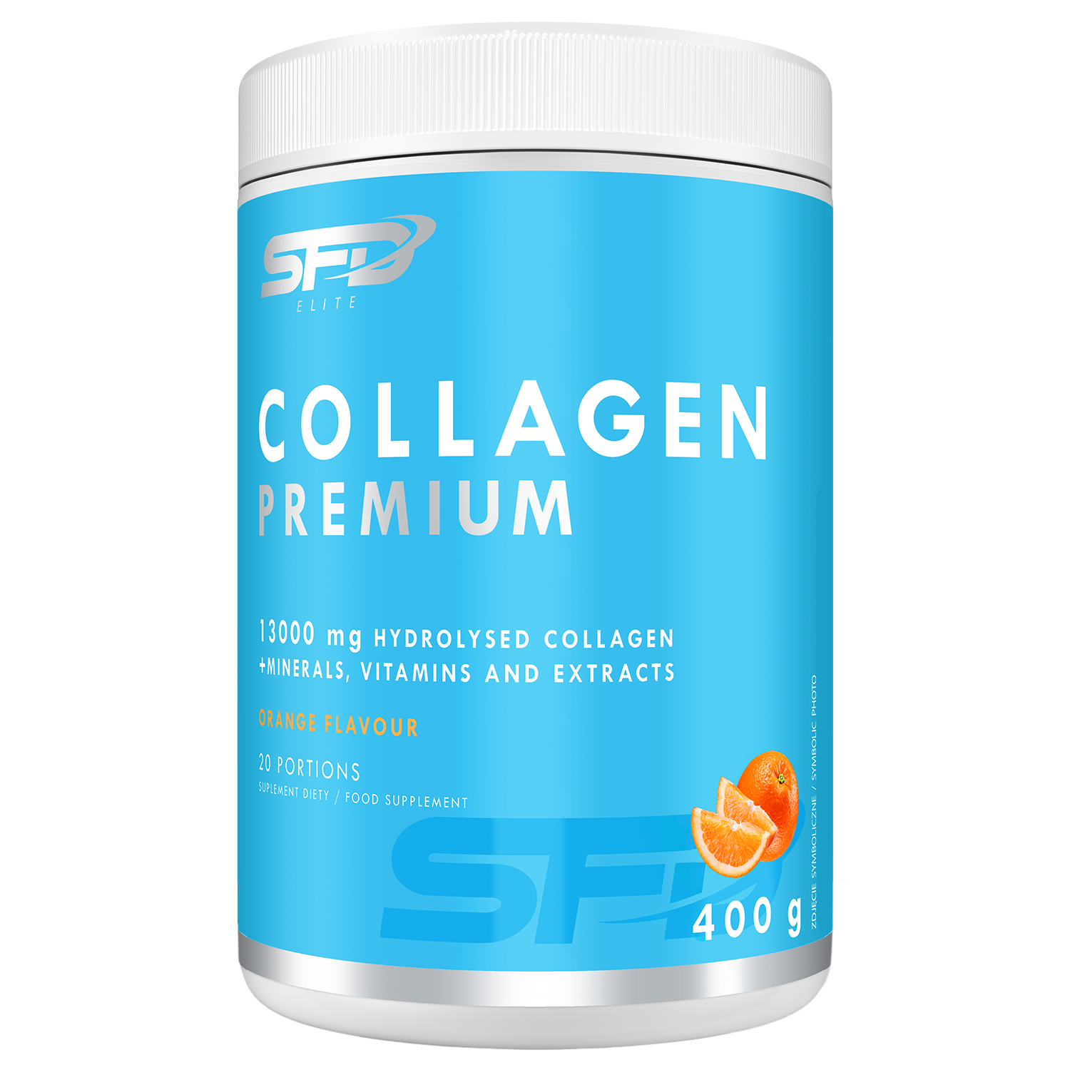 SFD Collagen Premium, smak pomarańczowy, 400 g
