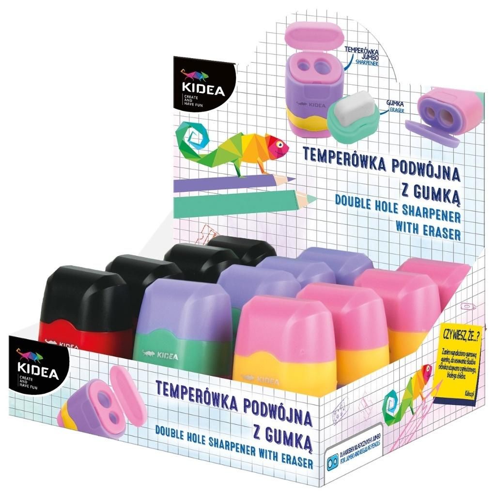 Temperówka podwójna z gumką 12szt Kidea