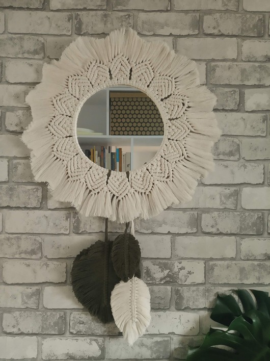 Lustro makrama 50 cm z liśćmi