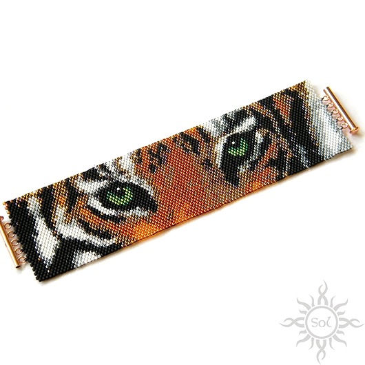 Eye of the Tiger, szeroka wyplatana bransoleta, beading