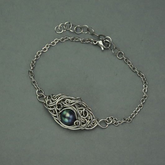 Bransoletka z perłą, wire wrapping perła