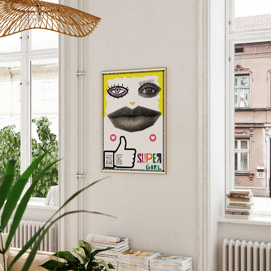 Plakat SUPER GIRL grafika zabawna ilustracja feministka kobieta polka