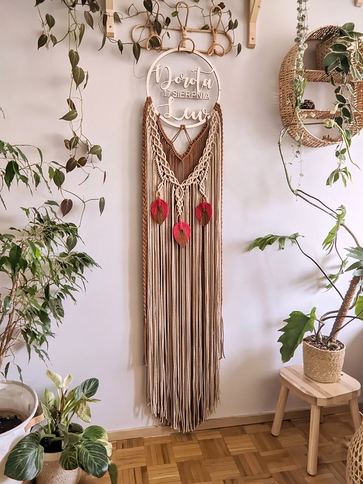 Długi pleciony łapacz snów makrama, duża dekoracja w stylu boho