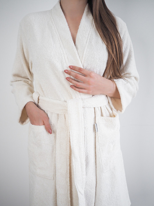 Lniany szlafrok frotte CREAMY WHITE