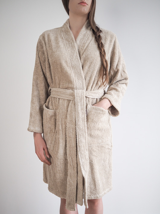 Lniany szlafrok frotte NATURAL