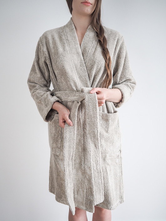 Lniany szlafrok frotte DARK NATURAL