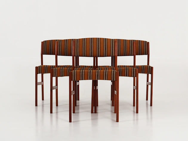 Komplet sześciu krzeseł tekowych, duński design, lata 70, produkcja: Dania