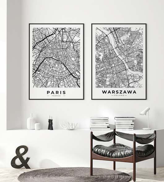 Mapy miast Warszawa i Paryż - zestaw plakatów