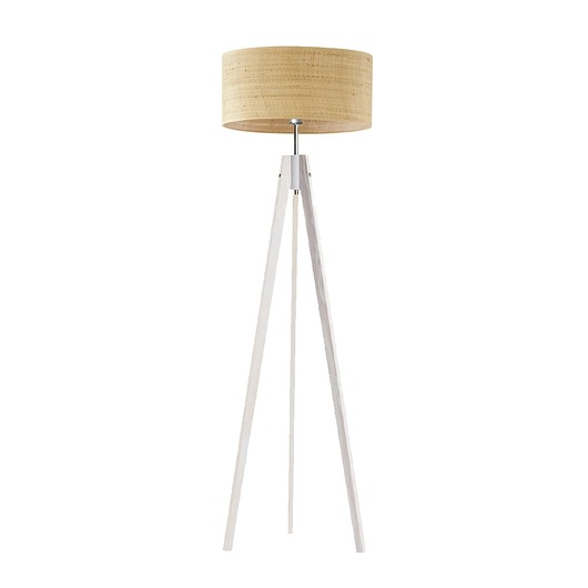 Drewniana lampa stojąca trójnóg z rattanowym kloszem HAITI BOHO