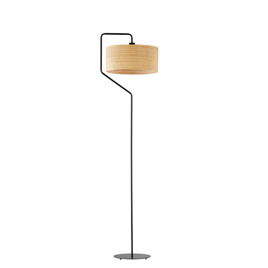 Czarna lampa stojąca z rattanowym kloszem w stylu boho TESALLIA BOHO