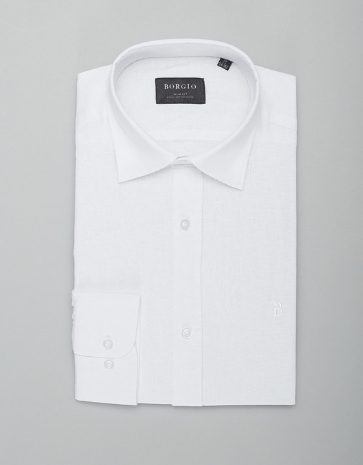 Koszula męska lniana lentini 00384 biały slim fit