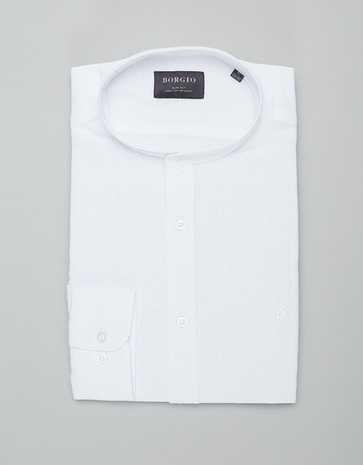 Koszula męska lniana ze stójką lentini 00386 biały slim fit