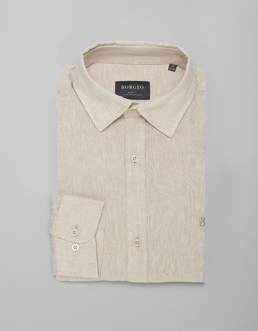 Koszula męska lniana lentini 00391 beżowy slim fit