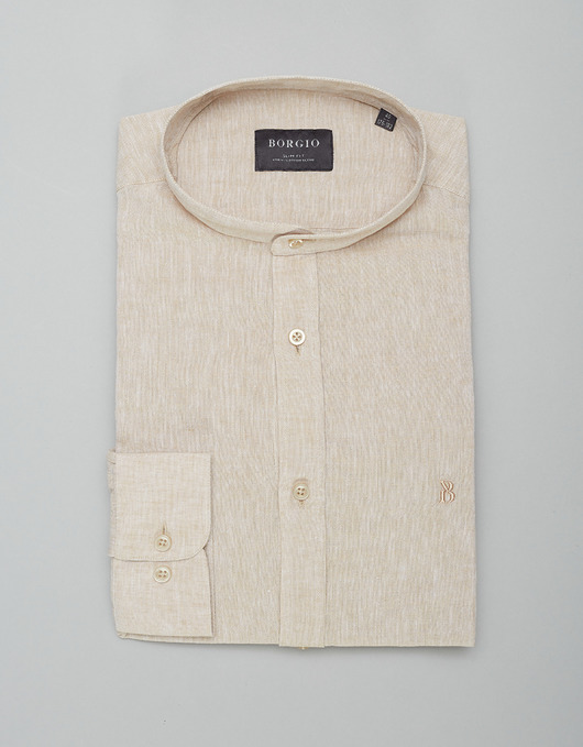 Koszula męska lniana ze stójką lentini 00392 beżowy slim fit