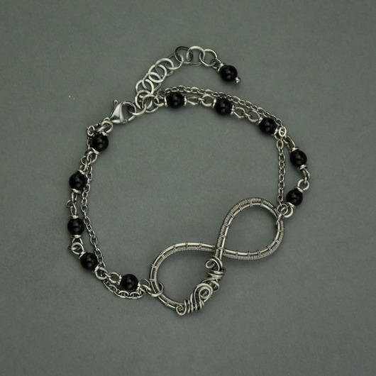 Bransoletka nieskończoność czarny onyks wire wrapping