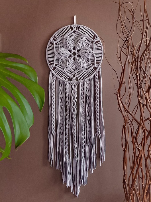 Makrama boho - łapacz snów - mandala flower - szary