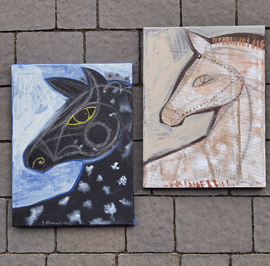 Zestaw dwóch obrazów 40x30 cm - konik Vincent i Olaf