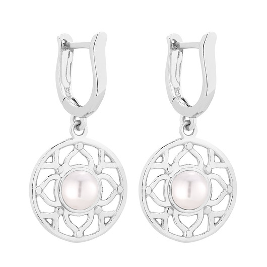 Srebrne kolczyki z białą perłą SWAROVSKI