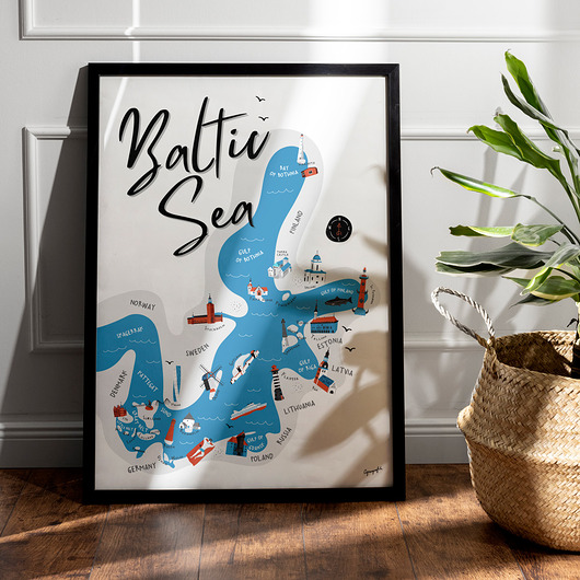 Baltic Sea Morze Bałtyckie Mapa plakat 50x70 cm