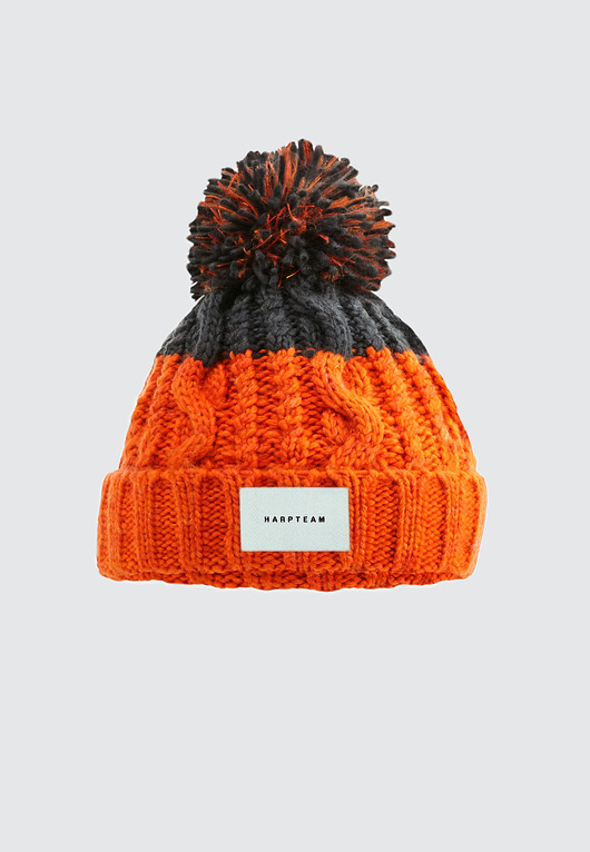 Czapka beanie narciarka pomarańczowo - szara