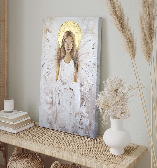 Anioł na płótnie, ręcznie malowany 40x60 cm Pamiątka Komunii