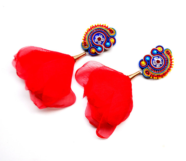 Sutaszowe kolczyki MILLEFIORI red