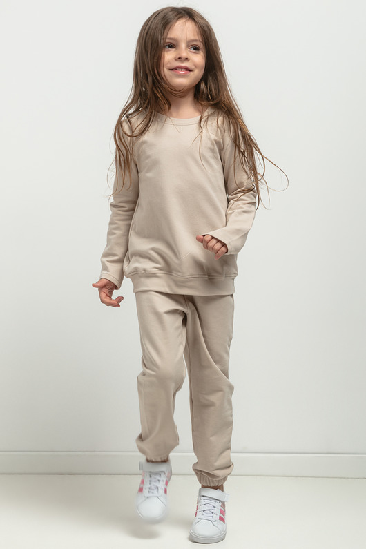 Spodnie dresowe w typie jogger dla dziecka, MMD38, jasnobeżowe