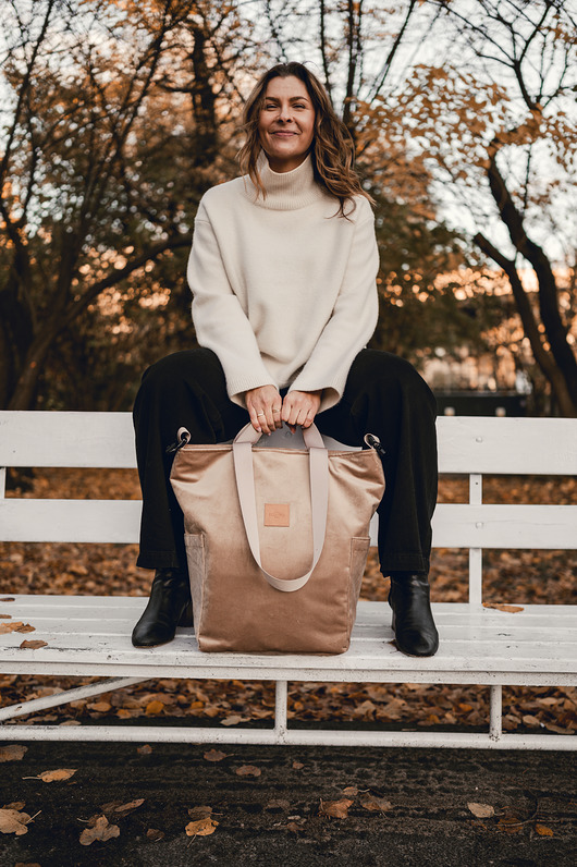 Torbo-plecak Beżowy welur wodoodporny boho plecak do laptopa