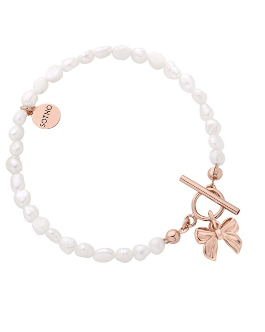 Bransoletka z pereł naturalnych z kokardką z różowego złota