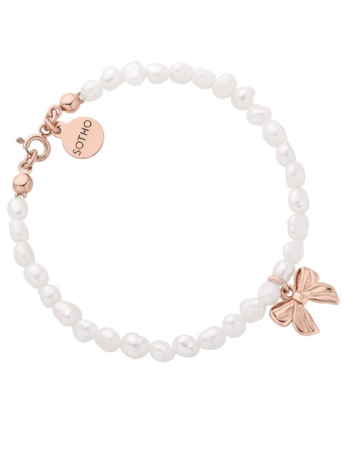 Bransoletka z pereł naturalnych z kokardką z różowego złota