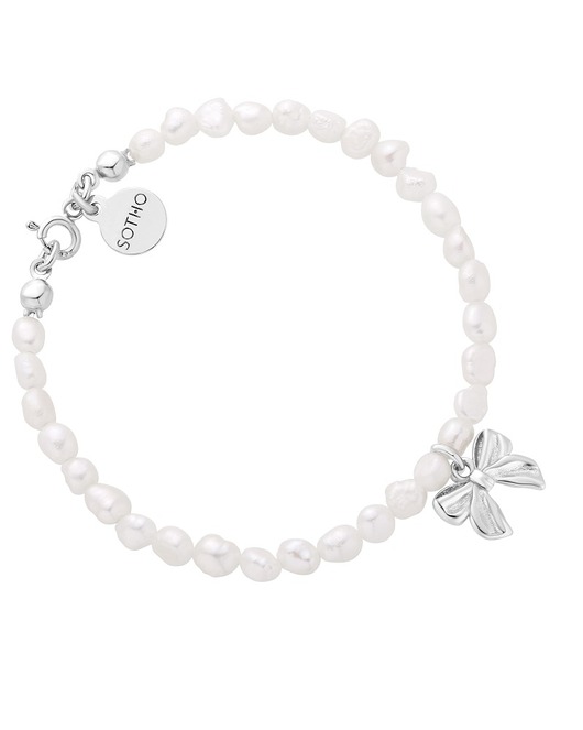 Srebrna bransoletka z pereł naturalnych z kokardką