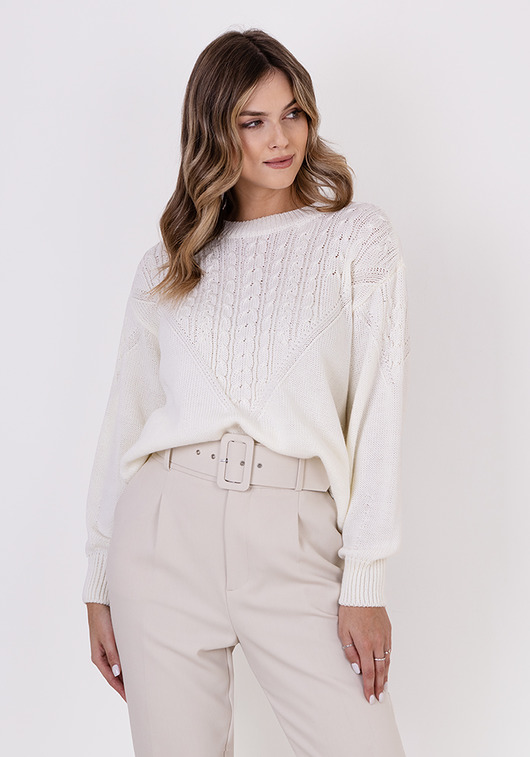Sweter w sportowym stylu - SWE322 ecru MKM