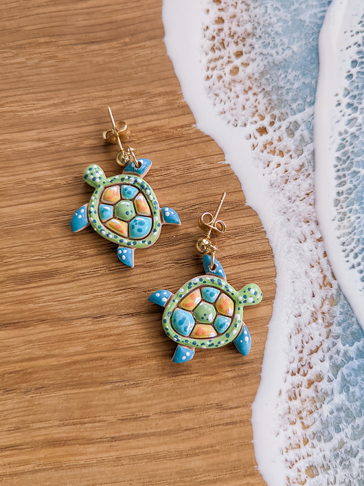 Kolczyki kolorowe Żółwie - Morskie Zwierzęta - biżuteria wakacyjna