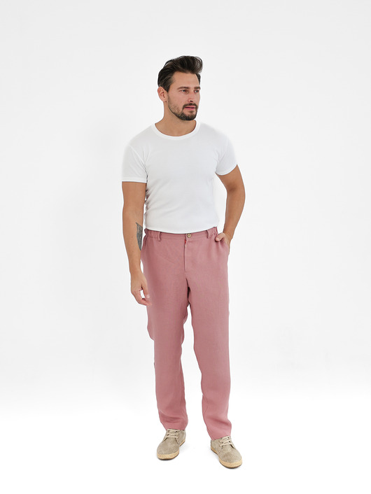 Lniane spodnie SUNSET dusty pink