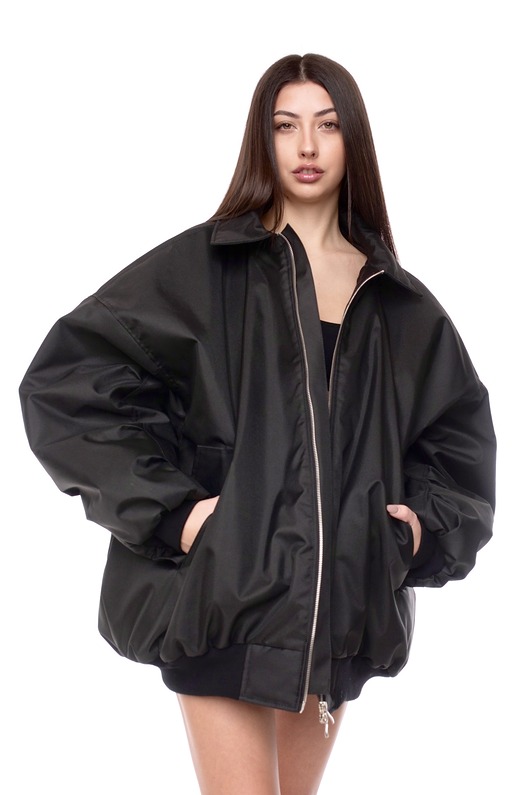 Kurtka typu bomber oversize czarna collar