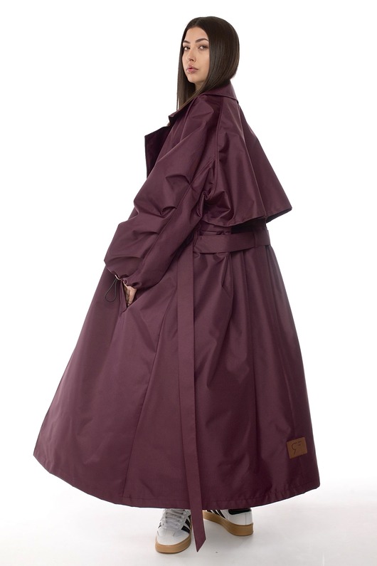 Płaszcz typu trencz maxi oversize burgundowy