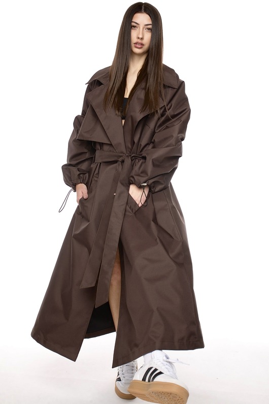 Płaszcz typu trencz maxi oversize praline