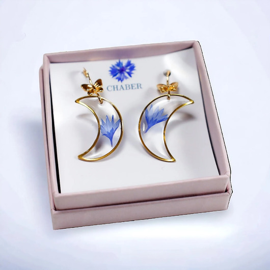 Duże księżycowe kolczyki złote luna kwiat chabra prezent