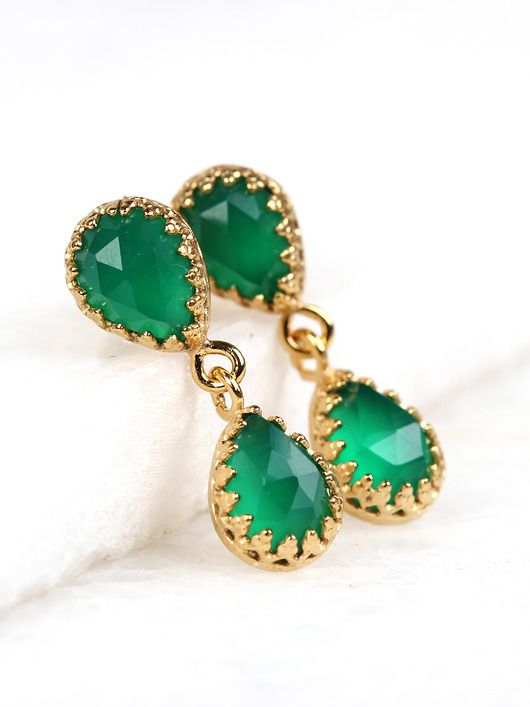 Kolczyki wiszące Jolie z agatem zielonym