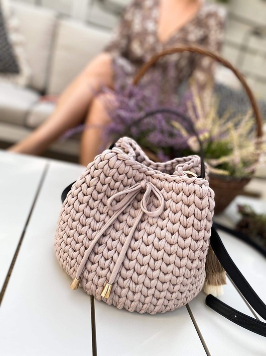 Torebka Peonia Craftbags typu worek - beżowa z rączką