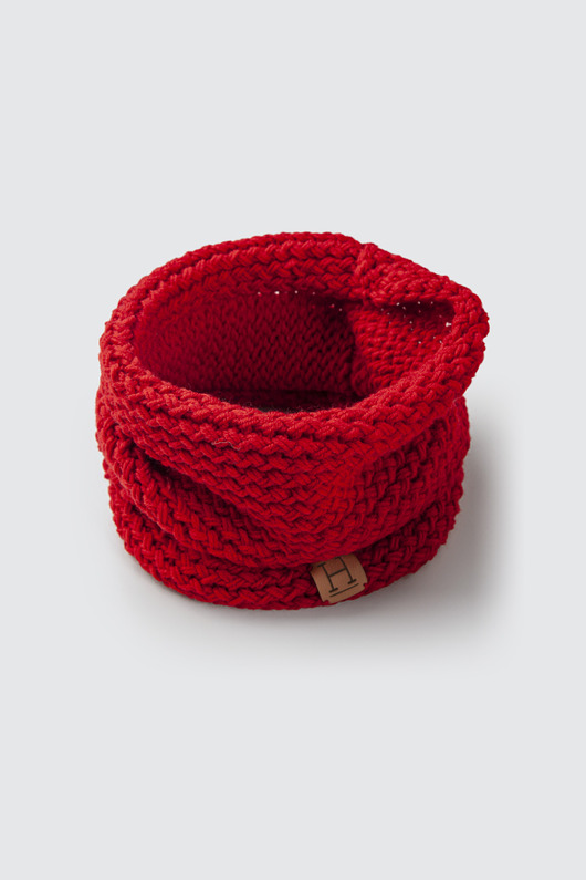 Komin z wełny merynosa handmade CZERWONY