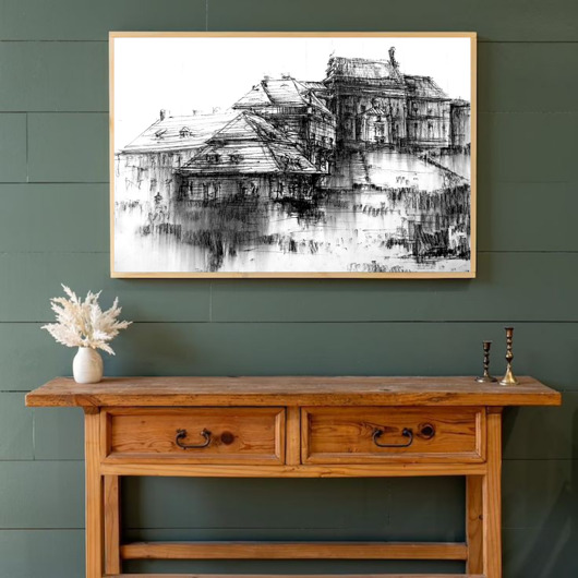 WYPRZEDAŻ RYSUNKÓW! Rysunek Kazimierz Dolny 50x70 cm Węgiel