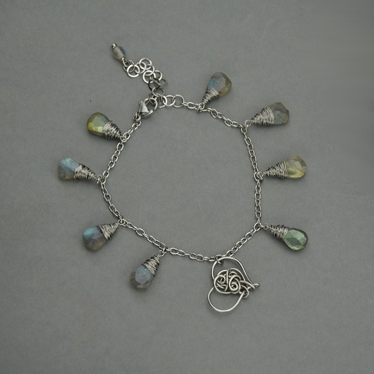 Bransoletka regulowana serce kolorowe labradoryty wire wrapping