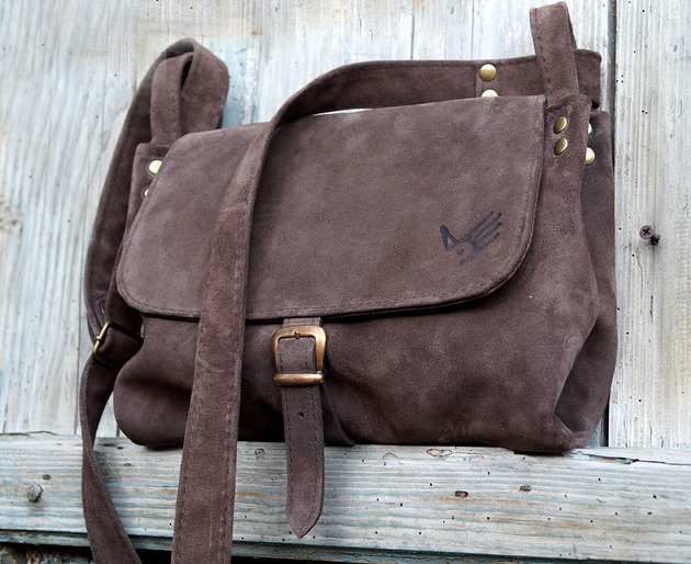 SUROWA BARONOWA Suche Trawy Torebka Na Ramię Skóra Naturalna Zamsz Bury Brąz