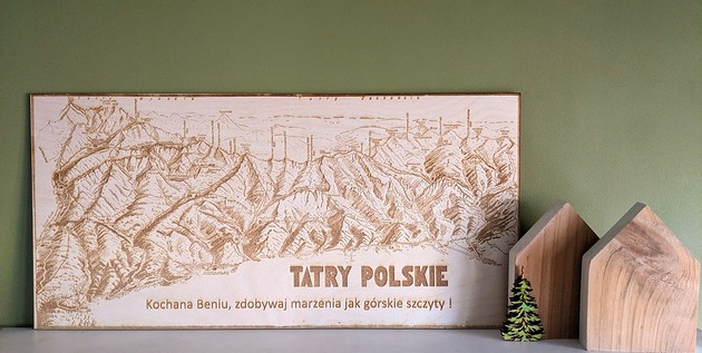 Drewniana mapa Tatr z możliwością dedykacji, Tatry na prezent