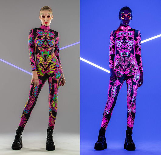 Rave Neon Flowers Illumination - Kombinezon z efektem UV