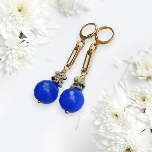 UNIKATOWE kolczyki : jaspis dalmatyński & jadeit chabrowy