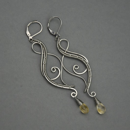 Długie kolczyki krople cytryn wire wrapping