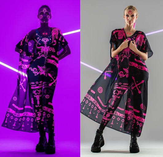 Zestaw PINK TRIBAL - Kombinezon z kimonem z efektem UV