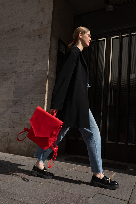 LINE Pop Red Vegan-Leather Backpack